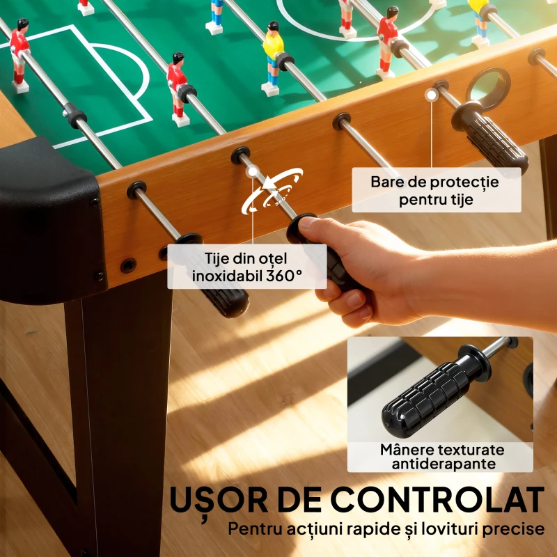 SPORTNOW mini masă de fotbal 92x75x71 cm, 22 jucători, 2 mingi, 8 bare, marcator, maro