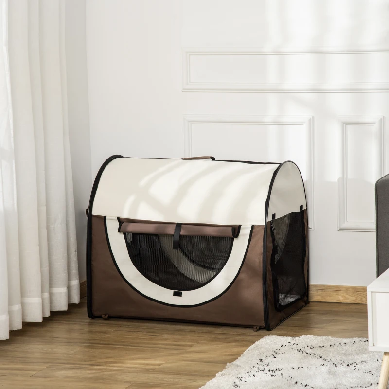 PawHut Hundebox faltbare Hundetransportbox Haustierrucksack mit Kissen Reisetasche Transportbox für Tier wasserdicht Oxfordstoff Kaffee 81 x 56 x 66 cm