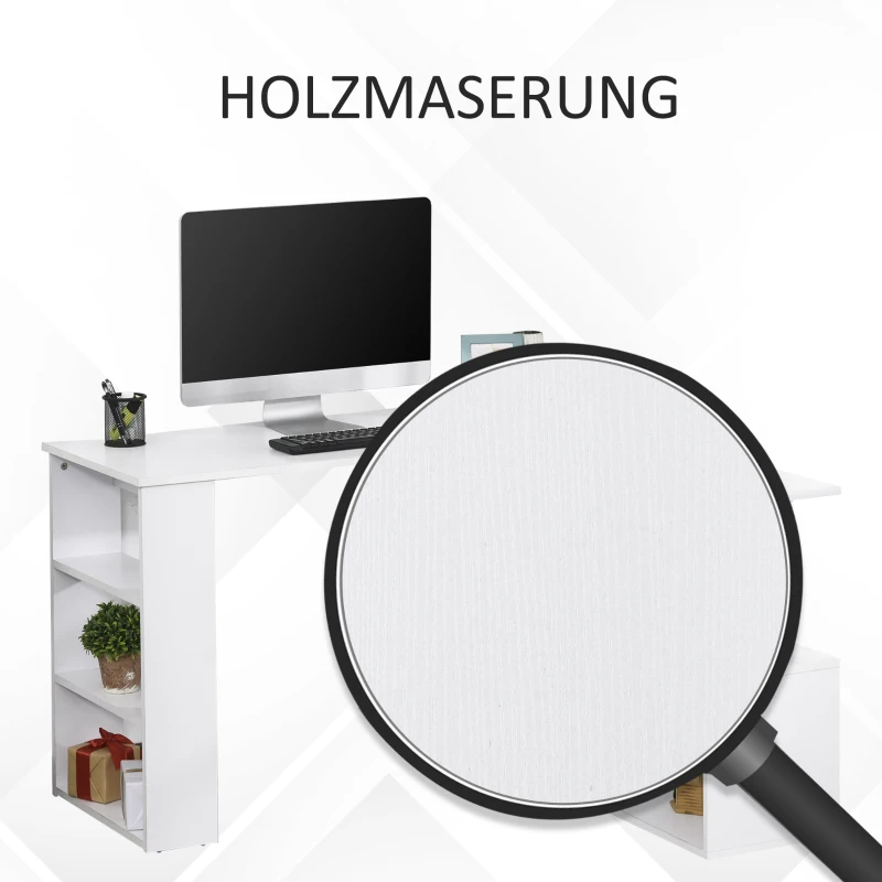 HOMCOM Eckschreibtisch Arbeitstisch Winkelschreibtisch Computertisch Bürotisch Regal L-Form 120 x 110 x 74,5 cm, I-Form 190 x 50 x 74,5 cm