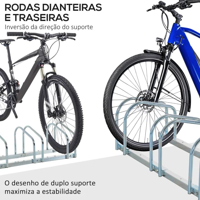 HOMCOM Estacionamento para 6 Bicicletas Suporte de Aço para Estacionar Bicicletas no Chão para Interior e Exterior 179x33x27 cm Prata