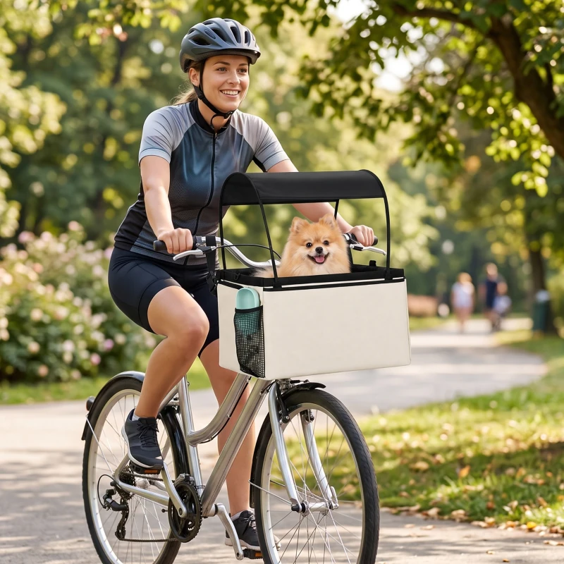 PawHut Panier vélo avant 2-en-1 Panier vélo pour chien portable avec toit Laisse de sécurité Bandoulière Poches latérales 5kg