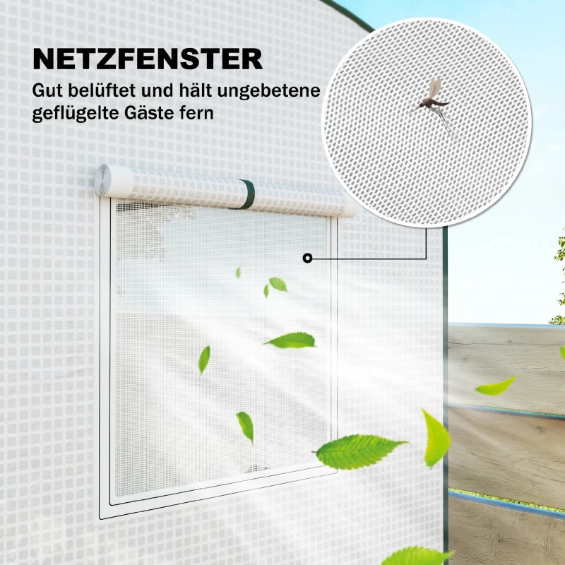 Outsunny Gewächshaus mit Netzfenstern aufrollbarer Tür, Foliengewächshaus aus Stahl 200 x 75 x 188 cm Weiß
