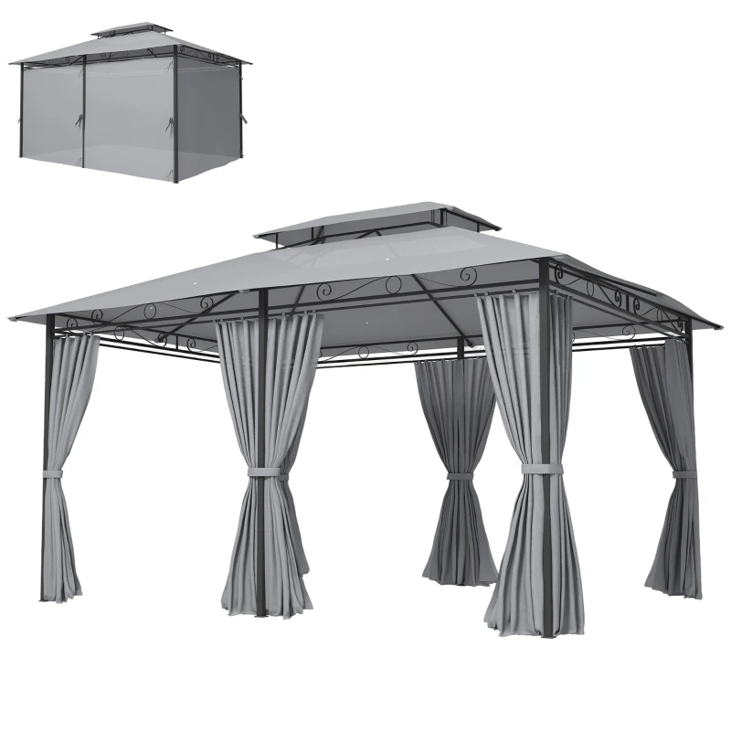 Outsunny Gartenpavillon, Outdoor Pavillon mit Vorhängen, belüftetem Dach, Dunkelgrau