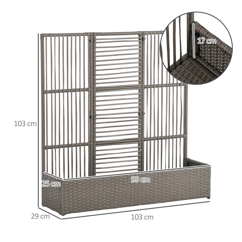 Outsunny Blumenkasten mit Spalier, wetterfest, Polyrattan, 103 x 29 x 103 cm, Grau