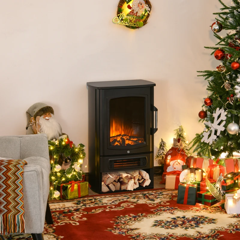 HOMCOM Elektrokamin mit Heizung, elektrischer Kamin mit LED Flammeneffekt, 1000 W/2000 W Dekokamin mit Thermostat, elektrisch Kaminfeuer Kaminofen, Schwarz