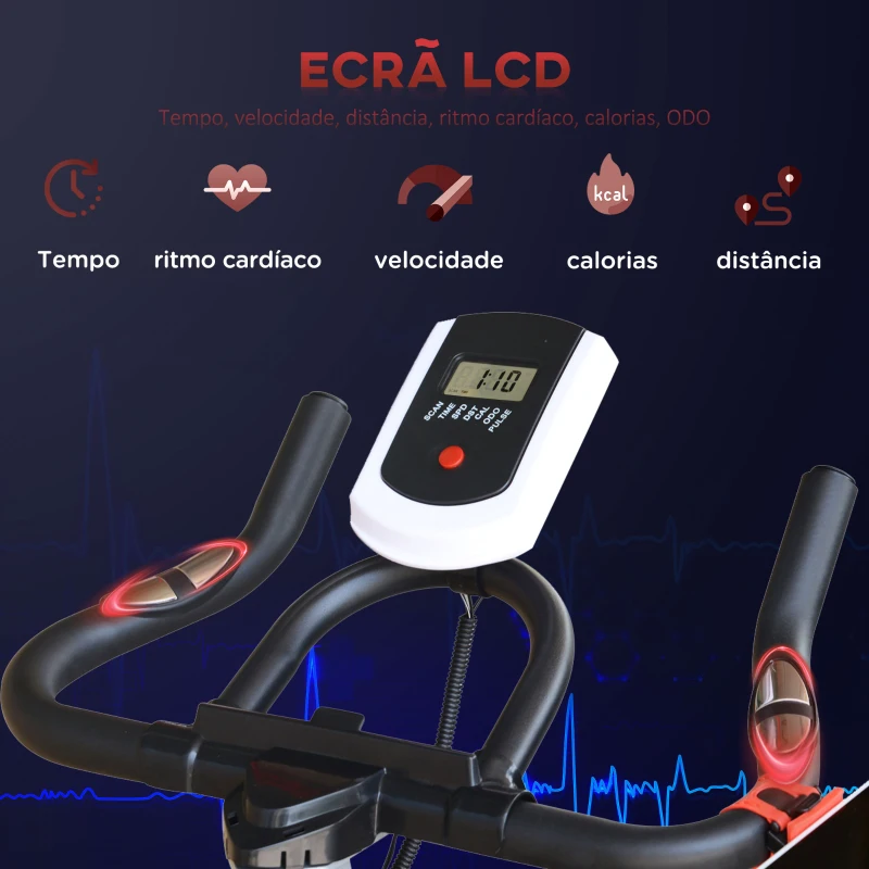 HOMCOM Bicicleta Estática com Resistência Ajustável Volante de Inércia de 8kg Ecrã LCD Assento e Guiador Ajustáveis 103x48x115cm Preto