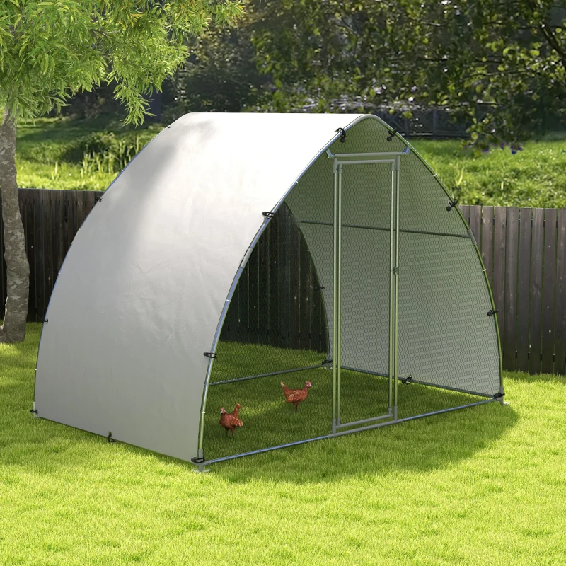 PawHut Grand enclos poulailler chenil volière extérieure 5,75m² toit anti-UV toit anti-UV, acier galvanisé, porte verouillable