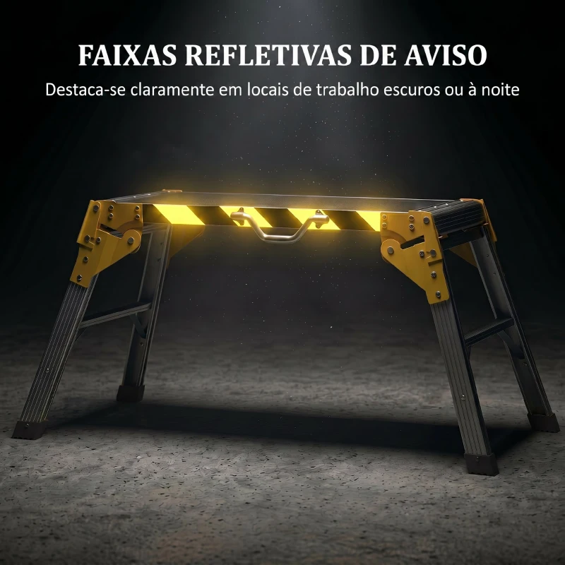 HOMCOM Banco de Trabalho Antiderrapante Suporte de Ferramentas Dobrável em Alumínio com Pega 150 kg 110x32x50 cm Preto