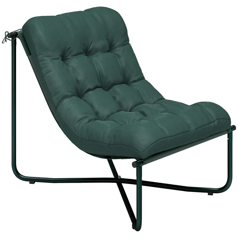 Outsunny Gartenstuhl Gartensessel mit Kissen Atmungsaktiver Sling-Sitz Stahlrahmen für Garten Terrasse 76 x 92 x 76 cm Dunkelgrün