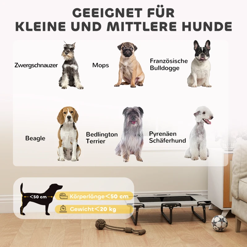 PawHut Erhöhtes Hundebett klappbar Haustierbett, Outdoor Hundeliege mit Netzdesign Hellgrau Oxford 75 x 51 x 18 cm