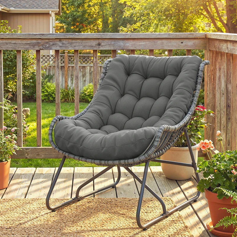 Outsunny Rattansessel mit Kissen Bänder, gepolsterter Outdoor Sessel aus Polyrattan, Korbsessel bis 120kg