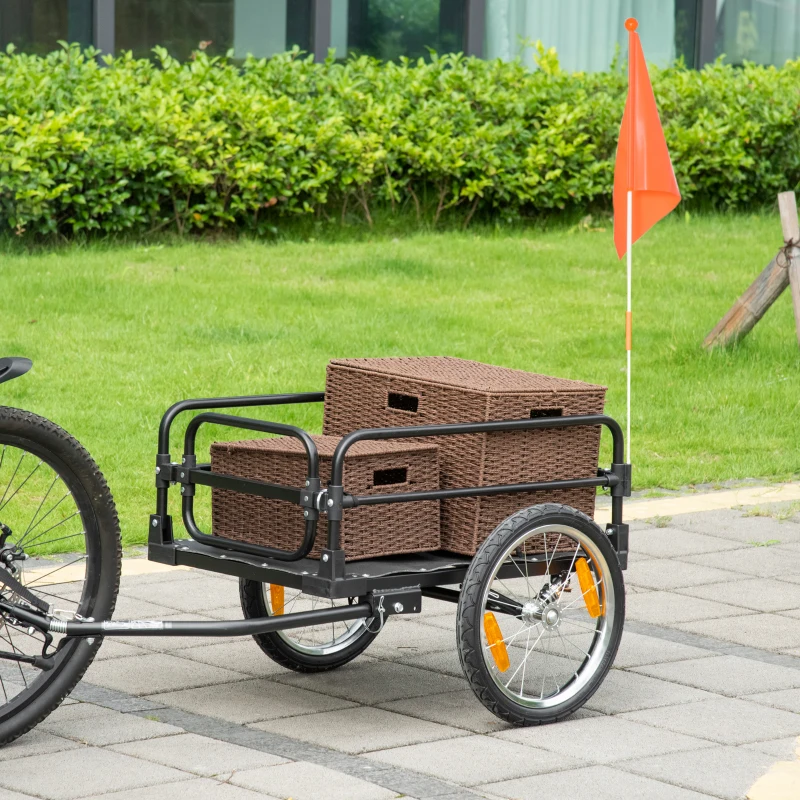 HOMCOM Reboque de Carga para Bicicletas com 2 Rodas Refletores e Bandeira Capacidade de 70L Carga 40 kg 125x64x53,5 cm Preto