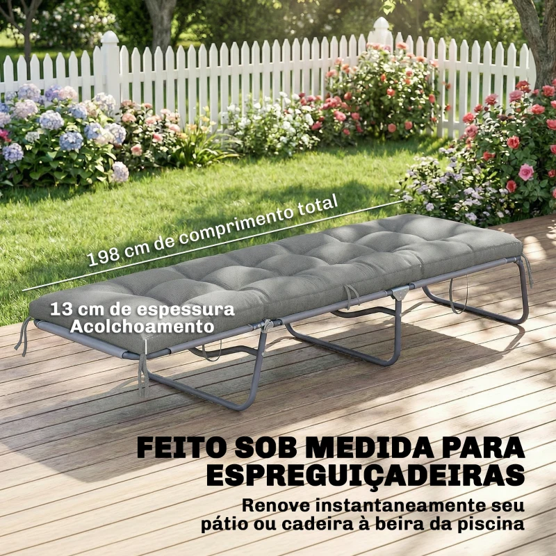 Outsunny Almofada para Banco Exterior com Alças de Fixação Proteção UV50+ Recuperação Lenta Interior Exterior 198x65x13 cm Cinzento