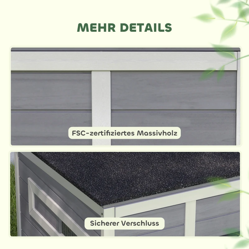 PawHut Entenstall wetterfest Entenhaus aus Holz mit herausnehmbar Boden Schiebefenster aufklappbar Asphaltdach 93x70x72cm Grau