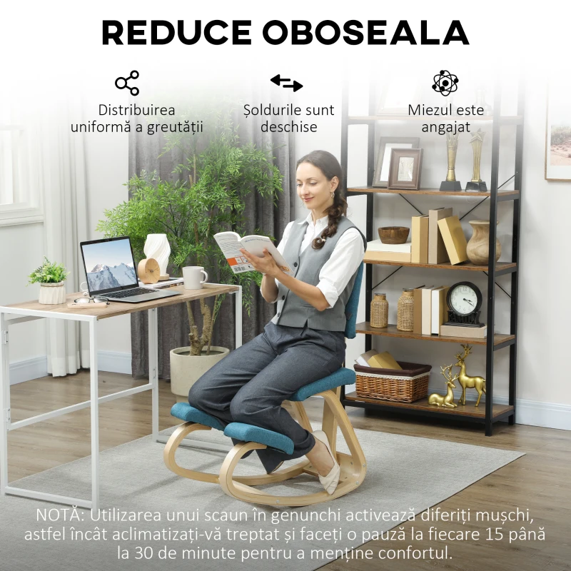 HOMCOM Sedia Inginocchiatoio Dondolante in Tessuto Effetto Lino e Legno di Betulla, 51x84x93 cm, Marrone Scuro