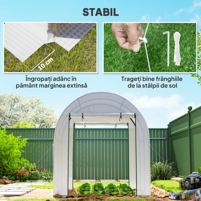 Outsunny Seră Tip Tunel pentru Grădină 1.8x1.8x2 m din Oțel și PE Anti-UV cu Uși Rulabile și Ferestre, Albă