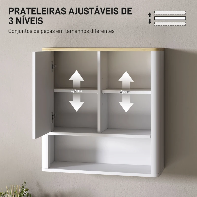 HOMCOM Armário de Parede para Casa de Banho com Porta Deslizante 5 Compartimentos e Prateleiras Ajustáveis 60x20x62 cm Branco
