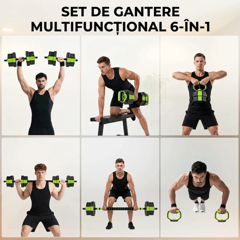 SPORTNOW Set Greutăți pentru Sală 6-în-1 Multifuncțional, Total 25 kg, Plastic și Nisip, 125x18x18 cm, Verde