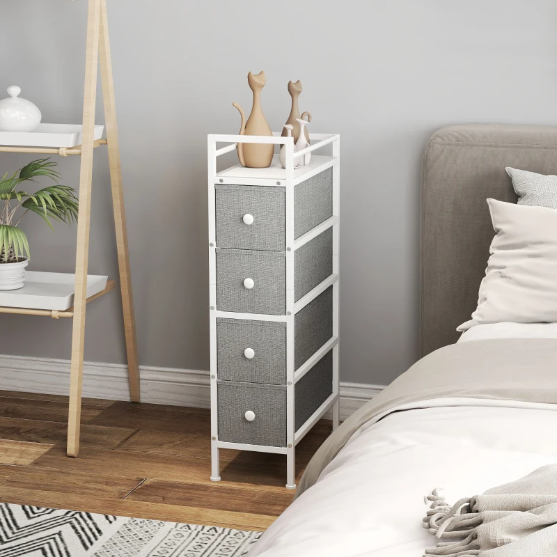 HOMCOM Móvel de Arrumação Estreito com 4 Gavetas de Tecido para Espaços Pequenos 20x43x81,5 cm Cinzento Claro