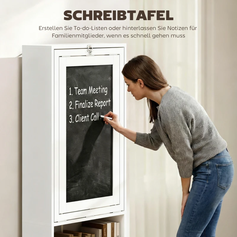 HOMCOM Schreibtisch Esstisch klappbar mit 6 Fächer Bücherregal mit 3 Regale Computertisch Bürotisch E1 Spanplatte Metallrahmen Weiß 98 x 51 x 153 cm