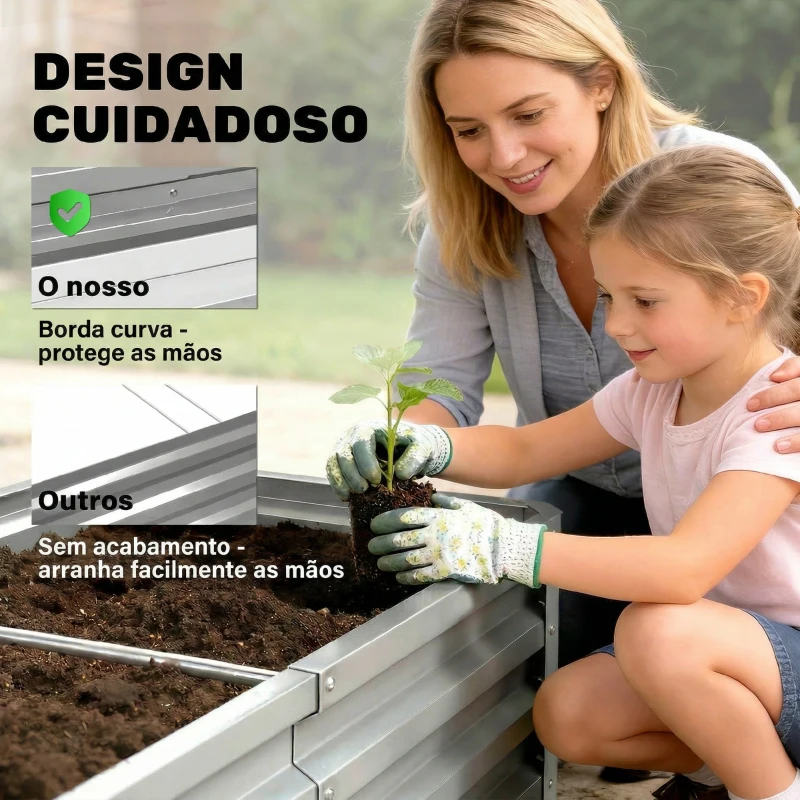 Outsunny Caixa de Plantio de Aço Galvanizado para Cultivar Plantas Flores Floreira Exterior Retangular com Fundo Aberto 120x60x30,5 cm Prata