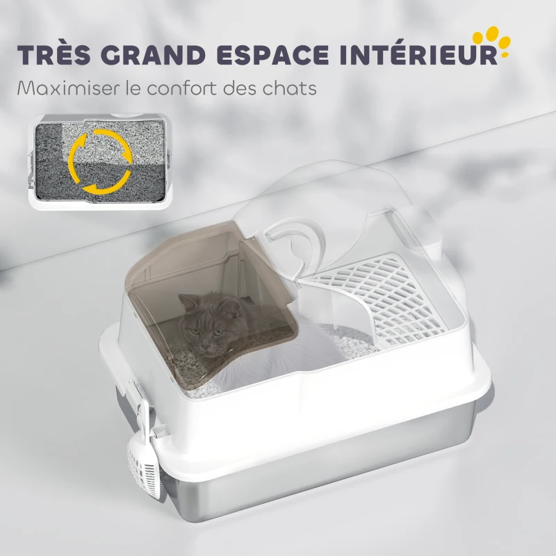 PawHut Maison de toilette pour chat avec couvercle amovible, bac à litière chat fermé côtés hauts, 60,5x40,5x45cm, blanc