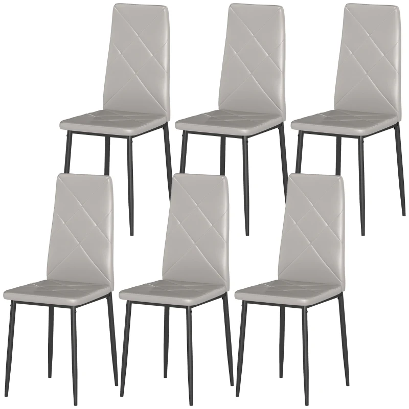 HOMCOM, Set de 6 Scaune, cu Spătar Înalt, din Piele Ecologică și Oțel, 41x50x97 cm, Gri