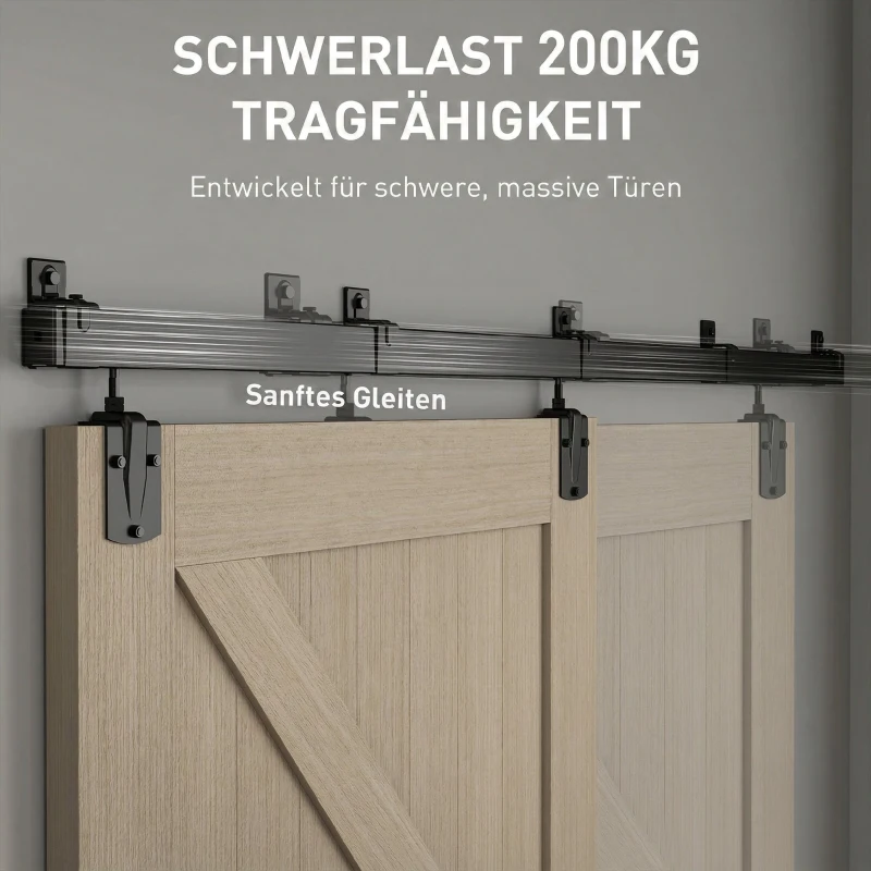 HOMCOM Schwerlast Schiebetür-Hardware-Set 244 cm Schwarz für Einzeltüren