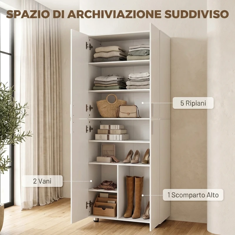 HOMCOM Armadio Guardaroba con 4 Ante e Chiusura Soft Close, 60x34x180  cm, Bianco