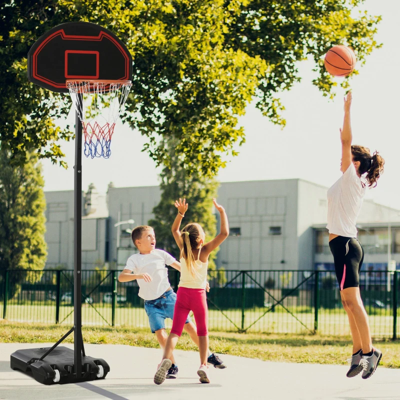 HOMCOM Basketballkorb, höhenverstellbar, befüllbarer Standfuß, hochstabil, schwarz, 131 x 49 x 195-250 cm