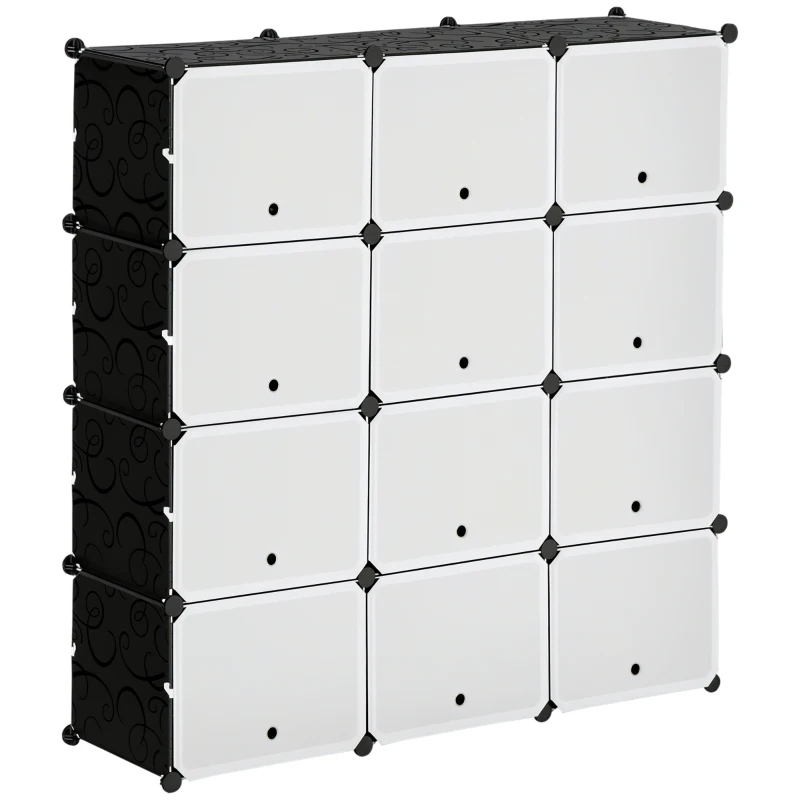 HOMCOM Modulares Regalsystem, Steckregal, zusammensetzbar aus 12 Würfeln 125 x 32 x 125 cm, Kunststoff+Stahl Schwarz