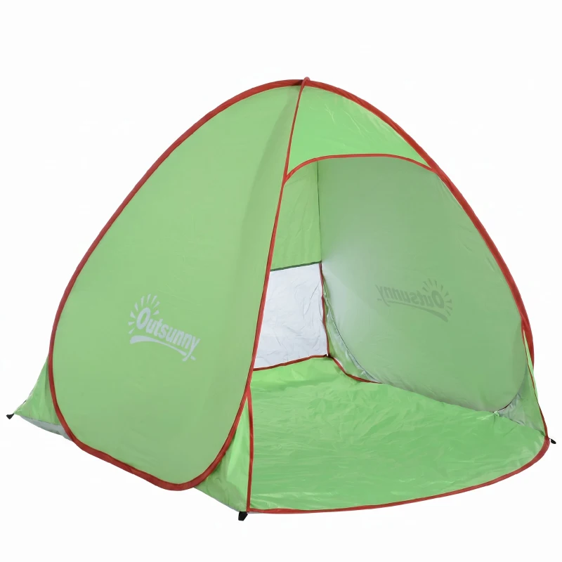 Cort de Plajă Outsunny Pop Up cu Protecție UV 30+ și Geantă de Transport, 200x150x119 cm, Verde