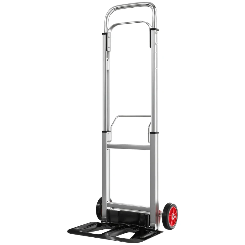 HOMCOM Carro de Transporte Dobrável de Alumínio com Cabo Telescópico Ajustável Carga 90 kg 40x41x108 cm Prateado e Preto
