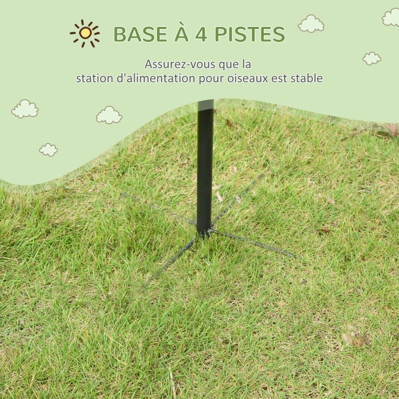 PawHut Mangeoire à oiseaux station d'alimentation décorative pour oiseaux station d'alimentation pour oiseaux sauvages avec 4 crochets 54,5 x 54,5 x 208 cm noir