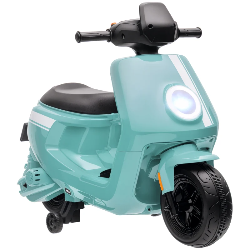 AIYAPLAY 6V Elektro-Motorrad für Kinder, mit Scheinwerfer und Musik, Vor- und Rückwärtsgang, Trainingsräder, 18-36 Monate, Grün