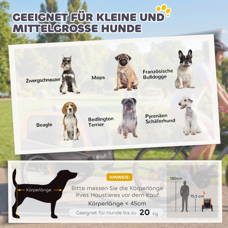 PawHut Hundeanhänger Faltbarer Fahrradanhänger mit Sicherheitsreflektoren für Kleine Mittelgroße Hunde bis 20 kg Orange