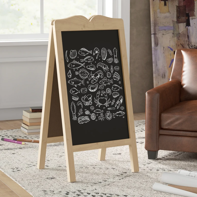 Vinsetto Mini Cavalete de Madeira Quadro Lousa Negro Magnético e Dobrável com 8 Gizes e 6 Placas de Palavras 51x42x101 cm Madeira