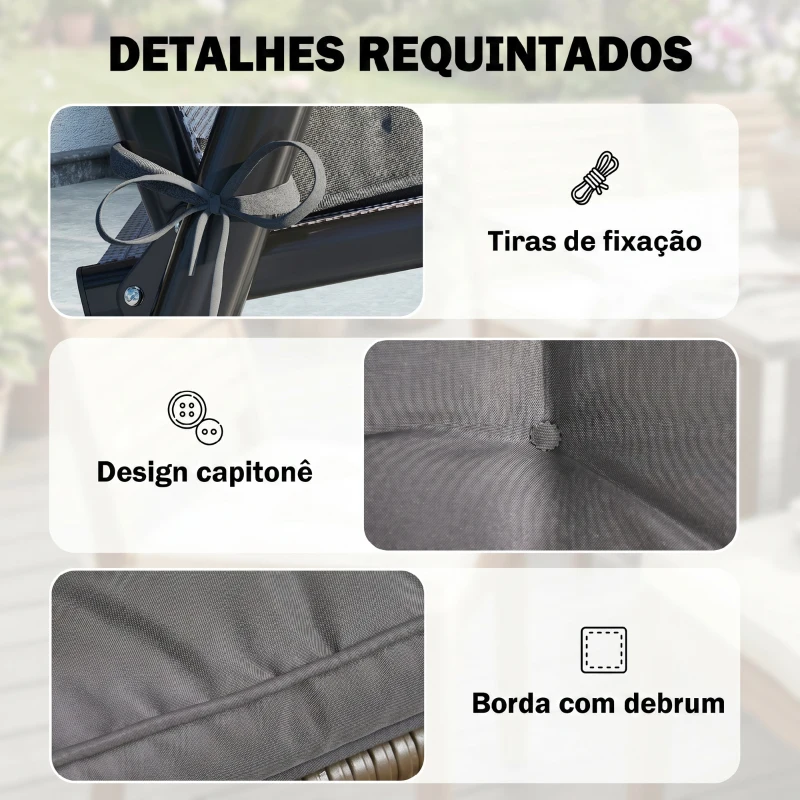 Outsunny Conjunto de Almofadas para Cadeiras de Jantar 42x42x5 cm Jogo de 4 Peças Almofadas para Cadeiras de Jardim Impermeáveis Cinzento