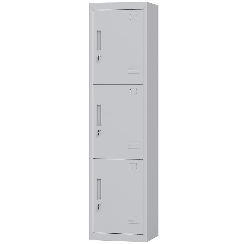 HOMCOM Dulap pentru Birou din Oțel cu 3 Uși Independente și 2 Chei, 45x38x180 cm, Gri Deschis