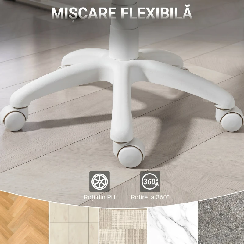 HOMCOM Scaun de Birou Ergonomic Rotativ din Material Tip Plasă Respirabil Fără Brațe, Înălțime Reglabilă, Roz