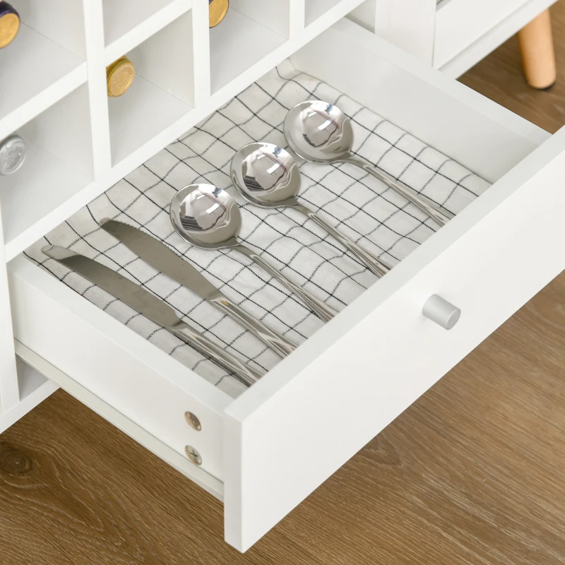 HOMCOM Küchenschrank Sideboard Küchenmöbel mit Glastüren Schublade und 12-Flaschen Weinregal für Esszimmer Küche Spanplatte Hartholz Weiß 100 x 33 x 80 cm