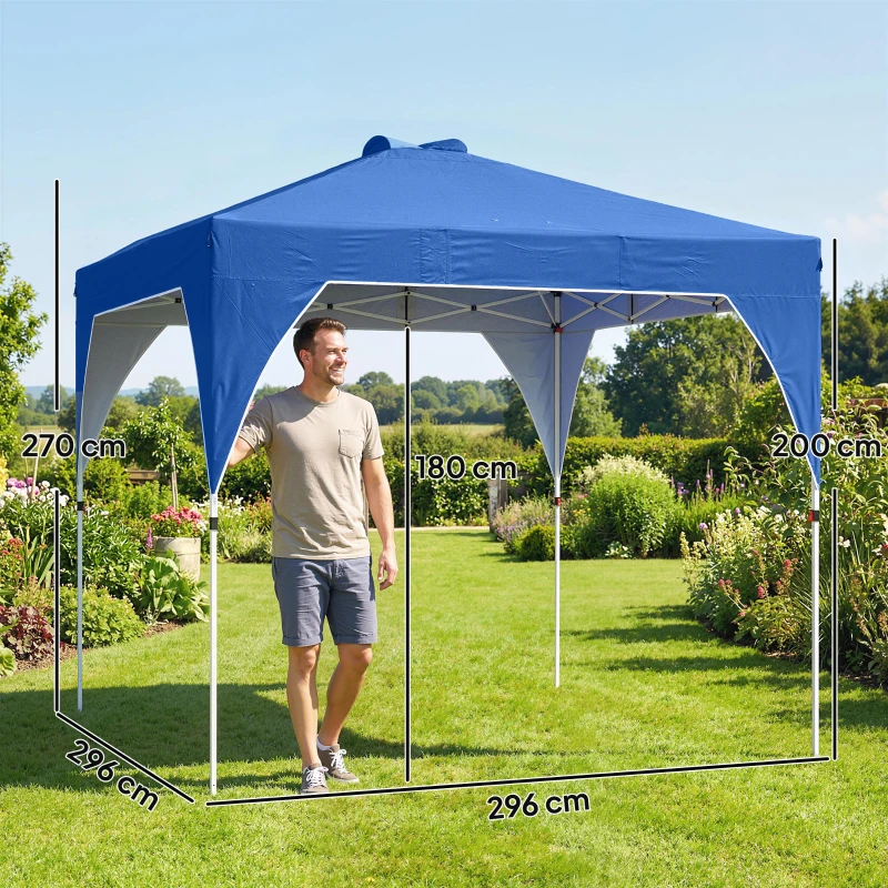 Outsunny Tenda Dobrável 3x3 m Pop-up Tenda de Jardim com Bloqueio Central UPF50+ Altura Ajustável 3 Níveis Bolsa de Transporte Azul