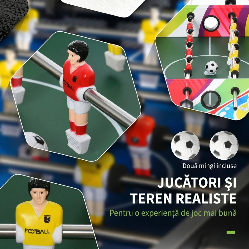 HOMCOM Masa de Fotbal cu 2 Tabele de Scor, din Lemn, Oțel Inoxidabil și Plastic, 86,5x43,5x63 cm, Multicolor