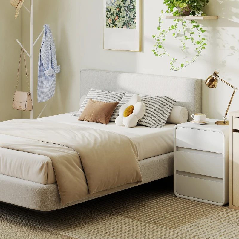 HOMCOM Tête de lit murale en lin, 140 x 60 cm, tête de lit suspendue rembourrée pour chambre à coucher, crème