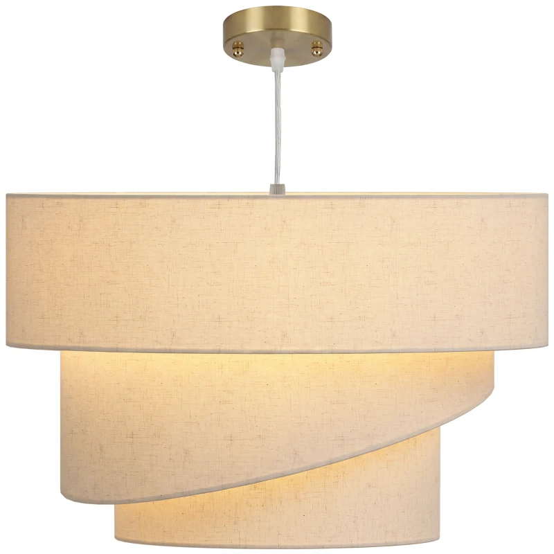 HOMCOM Pendelleuchte mit 3 Leinenschirmen, moderne Deckenlampe höhenverstellbar, Beige, Leuchtmittel nicht enthalten