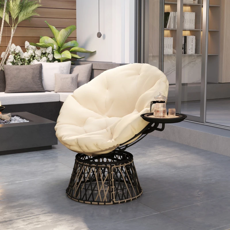 Outsunny Papasansessel Rattan 360° drehbar Korbsessel mit Kissen Durchmesser 90 cm runder Beige