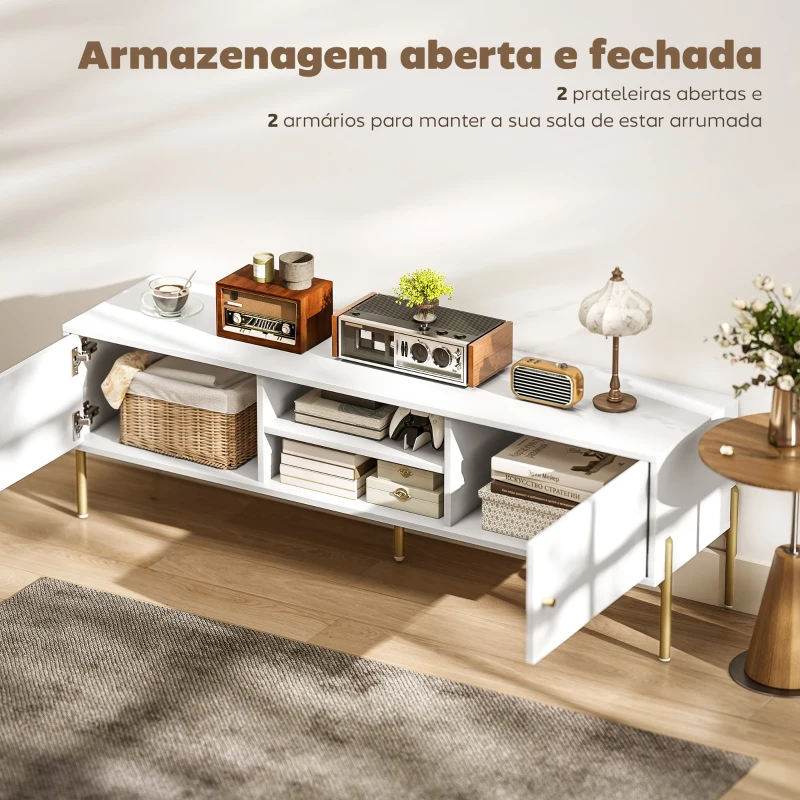 HOMCOM Móvel de TV Moderno com 2 Prateleiras Abertas Ajustáveis para Televisão 65 Polegadas 140x38x45,9 cm Branco
