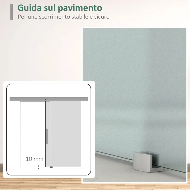HOMCOM Porta Scorrevole Interna in Vetro Smerigliato con Binario B1 e Maniglia per Bagno Cucina Studio Vetro 205x 102.5x 0,8cm