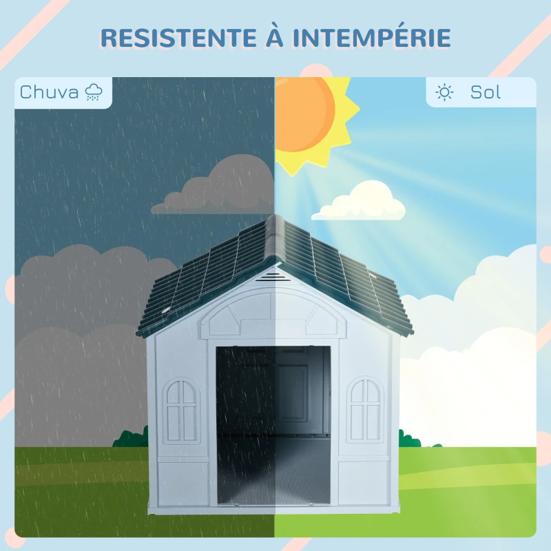 PawHut Casa para Cães 65x75,7x63 cm Casa para Cães com Janelas e Teto com Telhas de Imitação para Cães Médios Azul e Branco