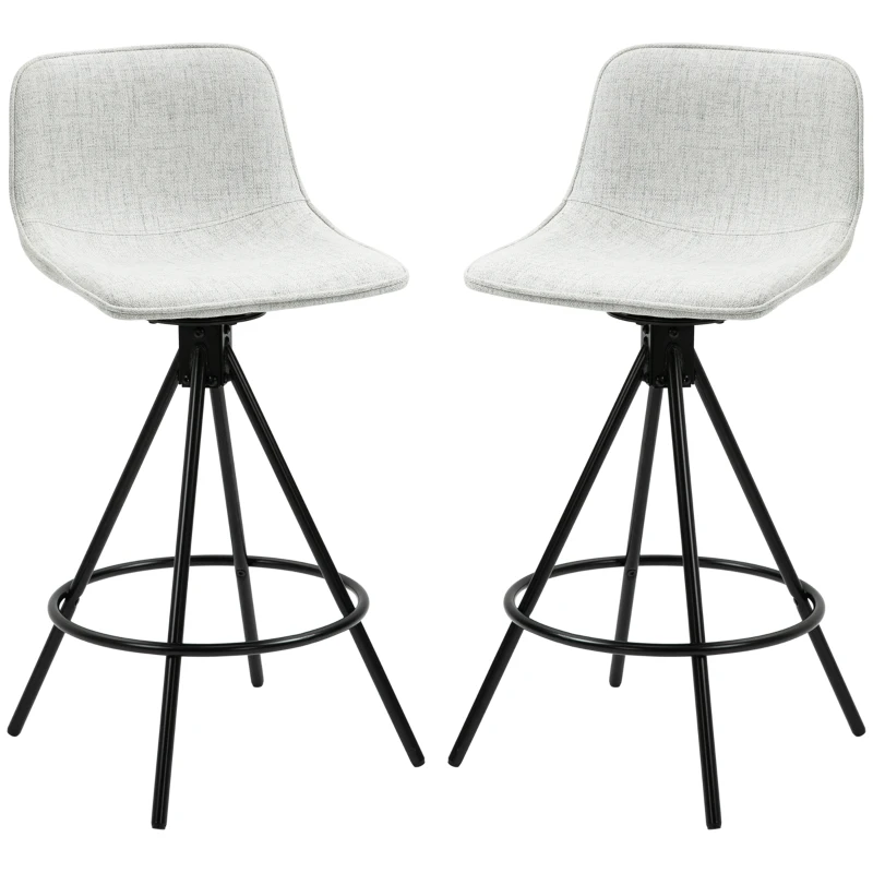 HOMCOM Conjunto de 2 Bancos Altos com Assento Giratório Estofados com Tato de Linho e Encosto e Pés de Aço 41,5x47,5x90 cm Cinza Claro